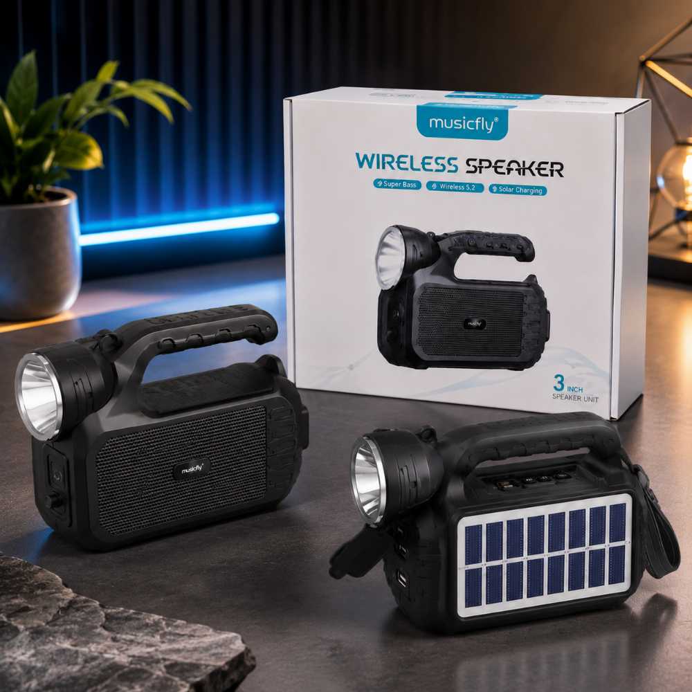 Portable Wireless Bluetooth Speaker with Flashlight & Solar Charging | Super Bass Outdoor Speaker